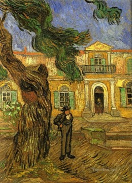  Vincent Art Painting - Pine Trees with Figure in the Garden of Saint Paul Hospital Vincent van Gogh
